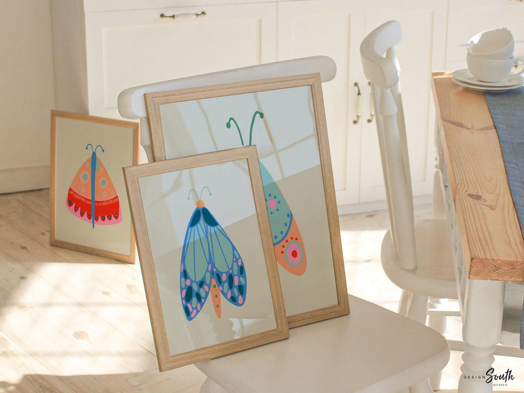 Butterfly wall art set, butterfly nursery prints, girls room decor, colorful butterfly artwork for nursery or bedroom, whimsical wall art
