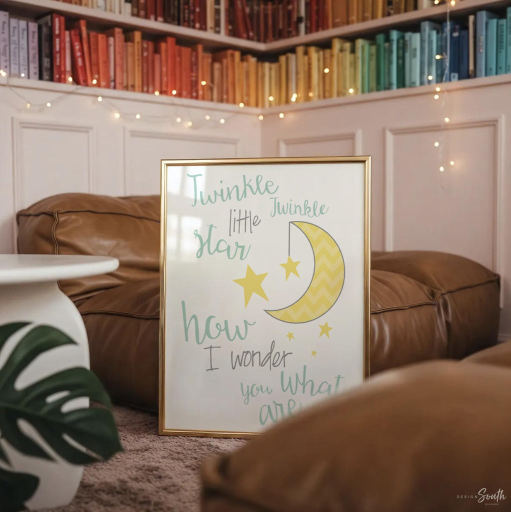 Twinkle, twinkle little star, how i wonder what you are, girls nursery decor, boys nursery decor, moon, stars, nursery print, children&#39;s art