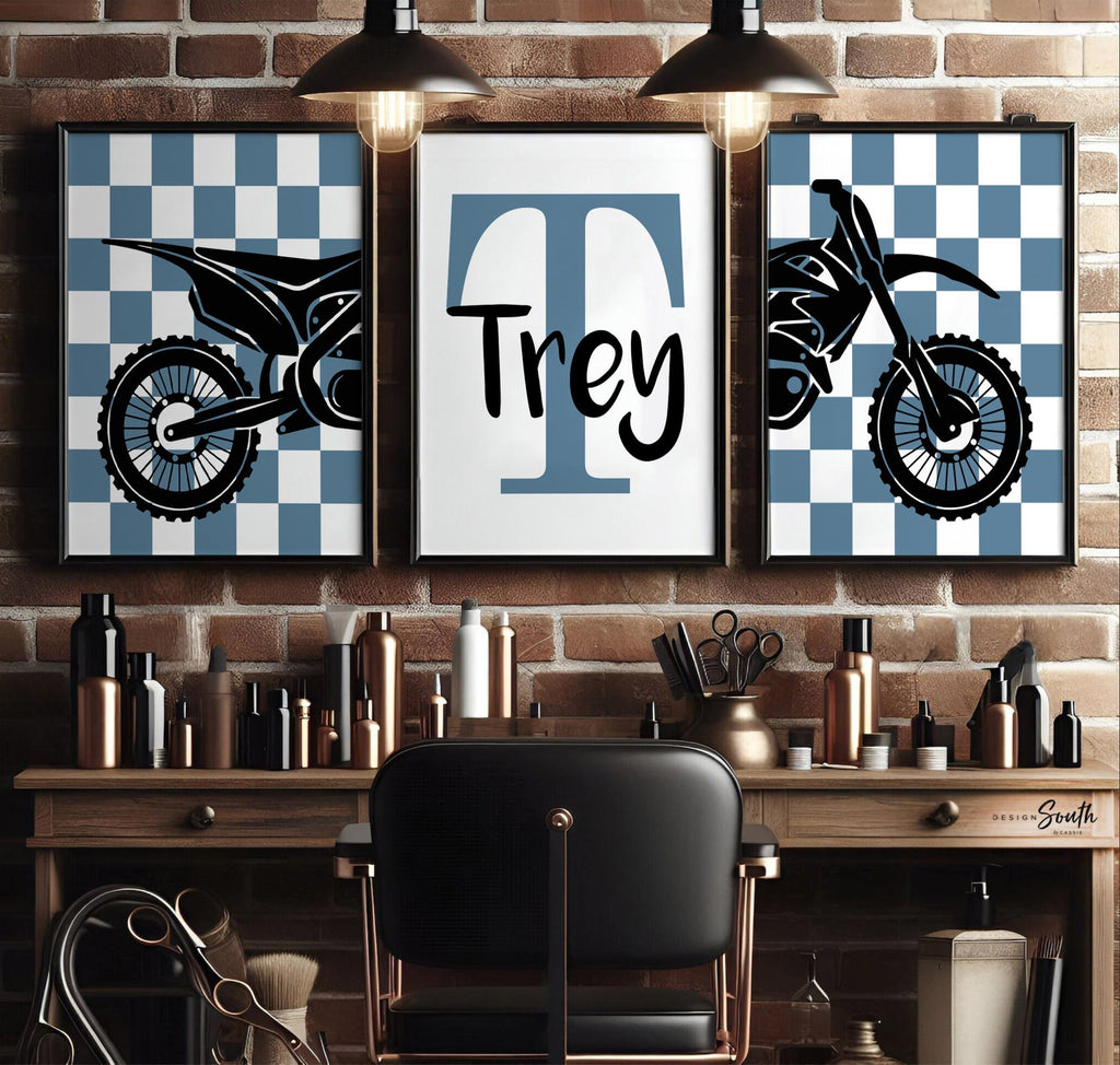 Dirt bike room, customized name motocross dirt bike wall art boys room, dirt bike theme bedroom playroom nursery, boys gift dirt bike blue