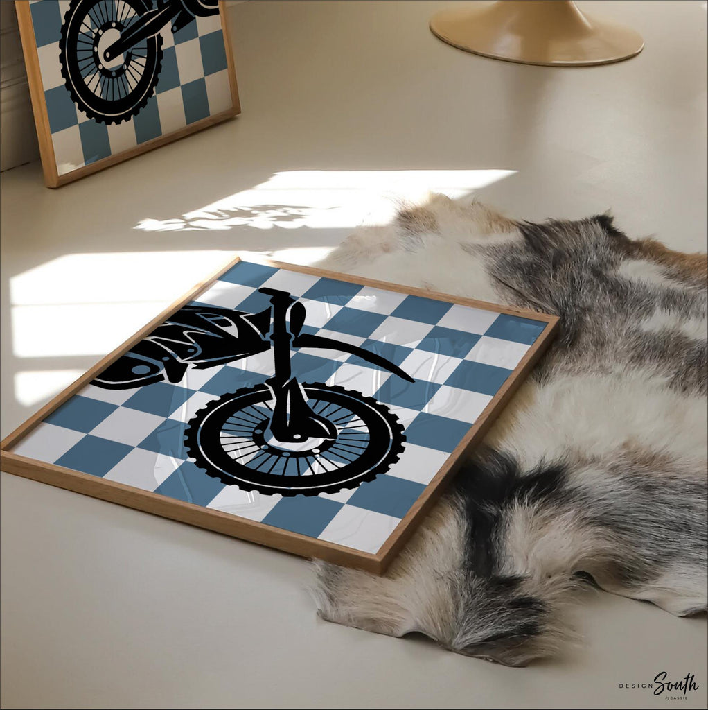 Dirt bike room, customized name motocross dirt bike wall art boys room, dirt bike theme bedroom playroom nursery, boys gift dirt bike blue