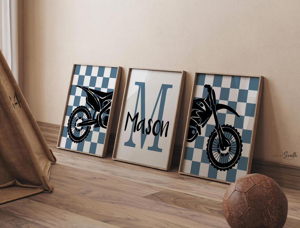 Dirt bike room, customized name motocross dirt bike wall art boys room, dirt bike theme bedroom playroom nursery, boys gift dirt bike blue