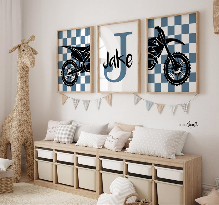 Dirt bike room, customized name motocross dirt bike wall art boys room, dirt bike theme bedroom playroom nursery, boys gift dirt bike blue