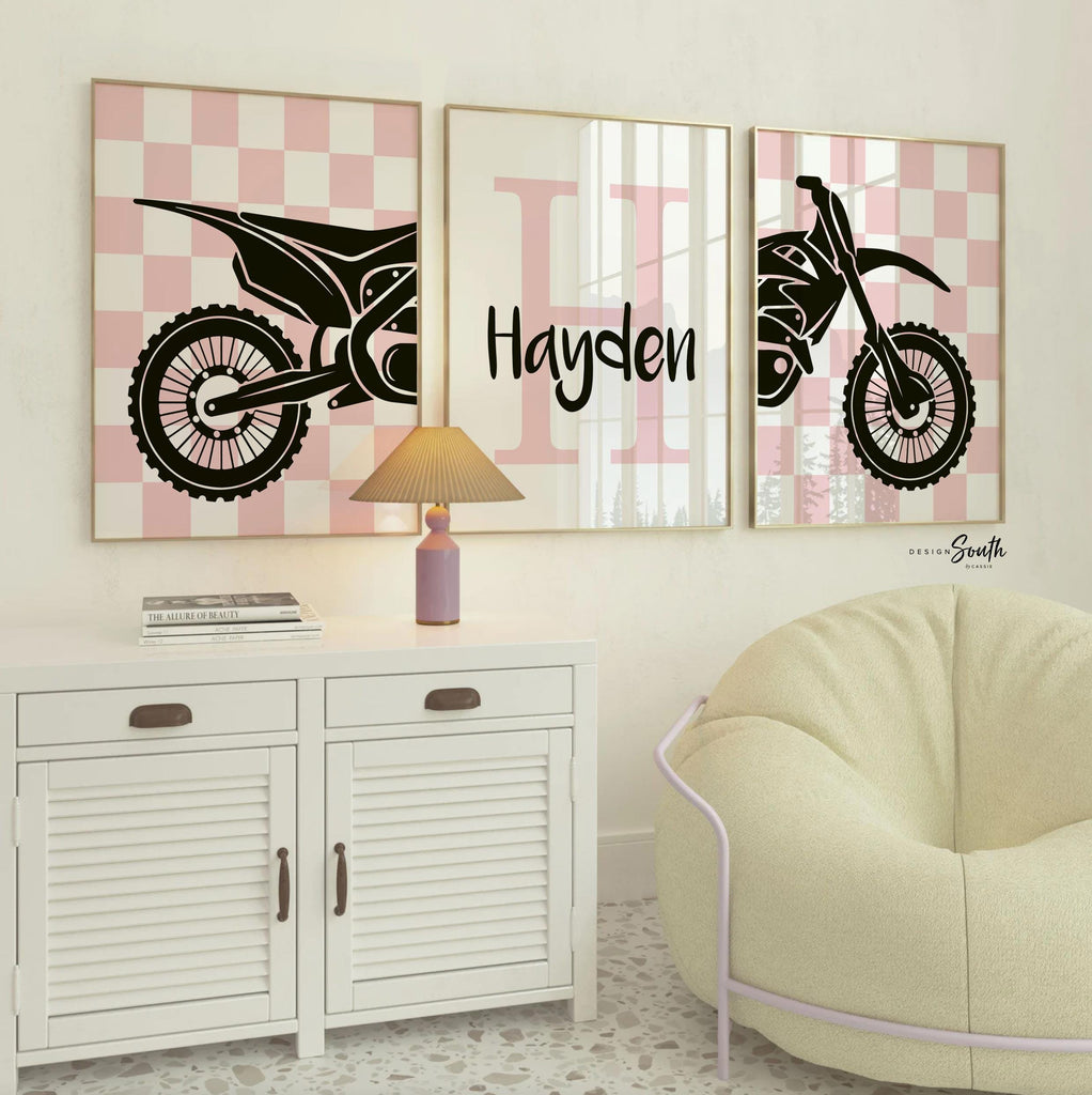 Pink bike, motorbikes, dirt bike racing art for girls, moto girl, personalized girls motocross print, motocross decor for girls bedroom wall