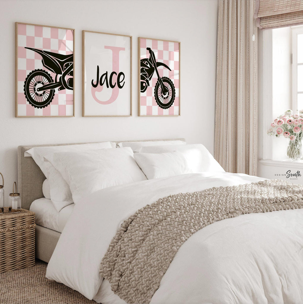 Pink bike, motorbikes, dirt bike racing art for girls, moto girl, personalized girls motocross print, motocross decor for girls bedroom wall