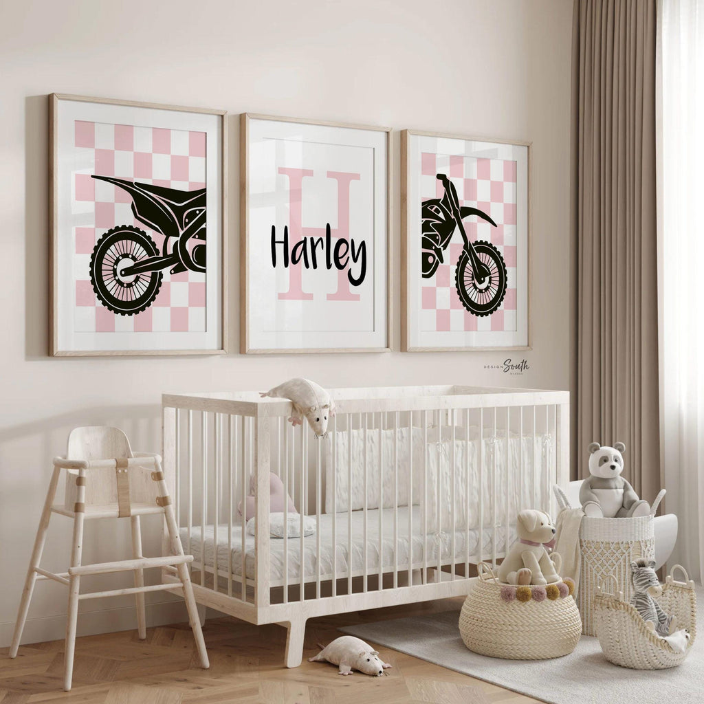 Pink bike, motorbikes, dirt bike racing art for girls, moto girl, personalized girls motocross print, motocross decor for girls bedroom wall