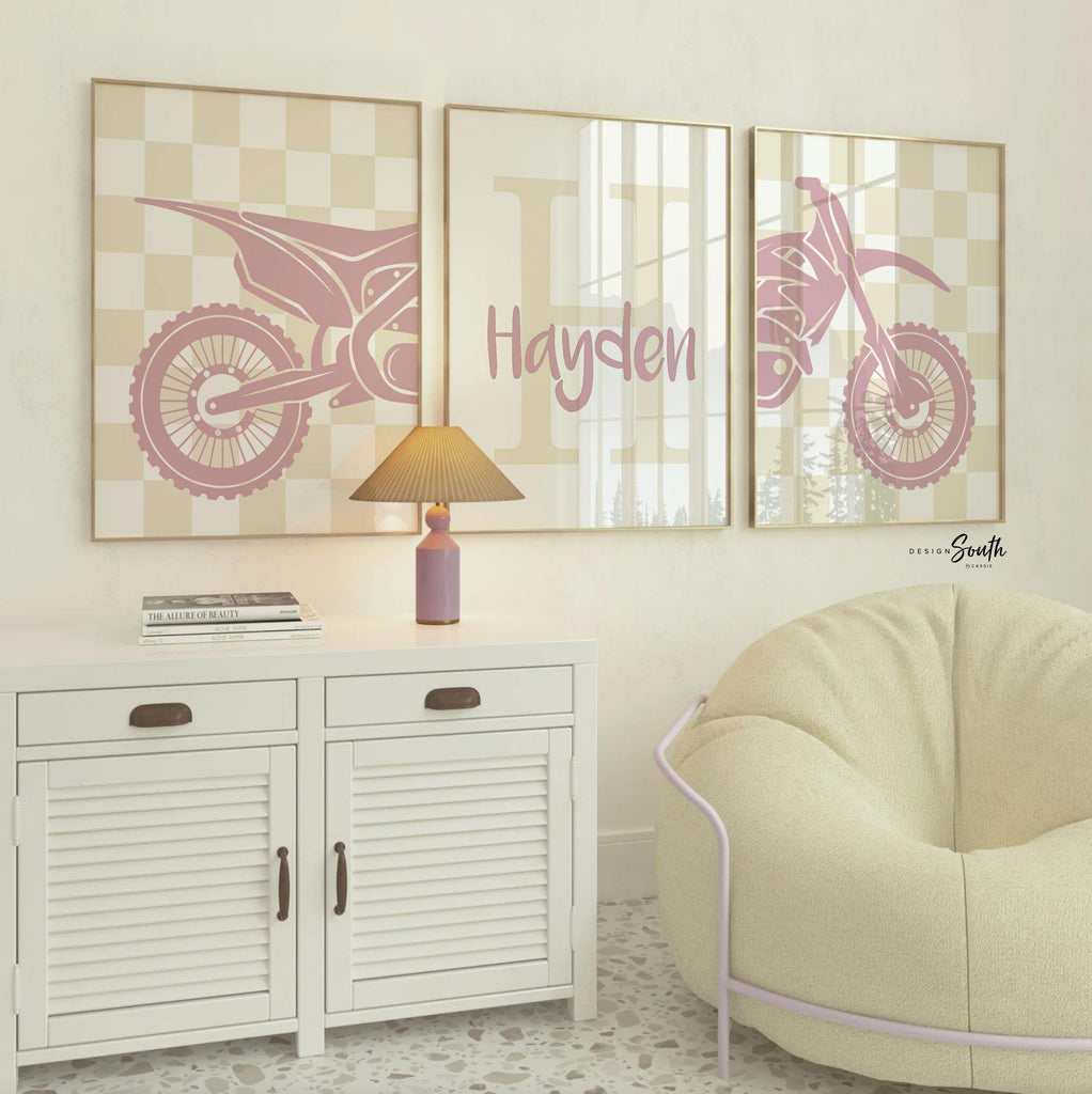 Girls dirt bike racing wall art, motocross print for girls room, moto girl decor, personalized motocross art, motorbike racing wall decor