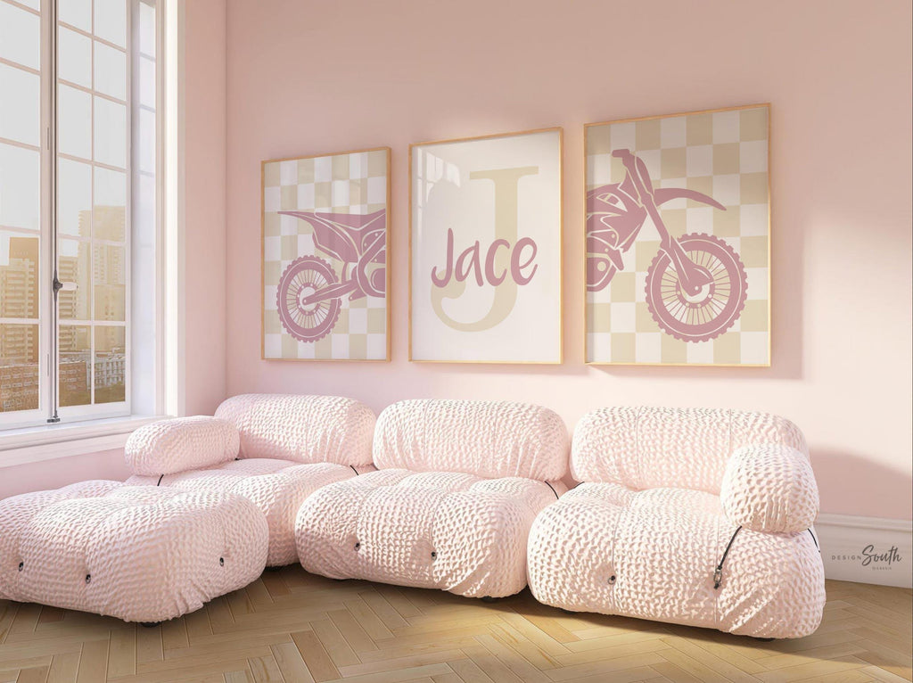 Girls dirt bike racing wall art, motocross print for girls room, moto girl decor, personalized motocross art, motorbike racing wall decor