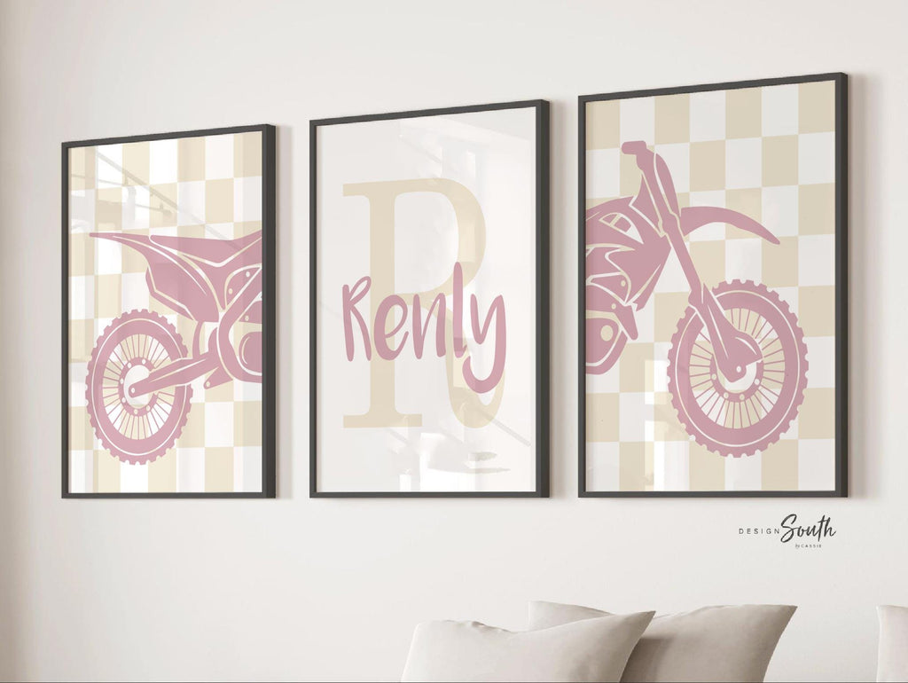 Girls dirt bike racing wall art, motocross print for girls room, moto girl decor, personalized motocross art, motorbike racing wall decor