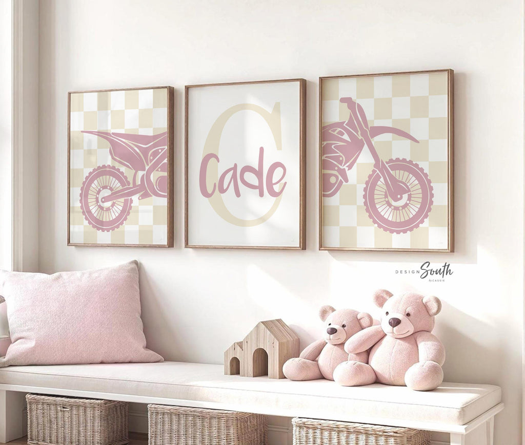 Girls dirt bike racing wall art, motocross print for girls room, moto girl decor, personalized motocross art, motorbike racing wall decor