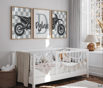 Dirt bike room, customized name motocross dirt bike wall art boys room, dirt bike theme bedroom playroom nursery, boys gift dirt bike gray