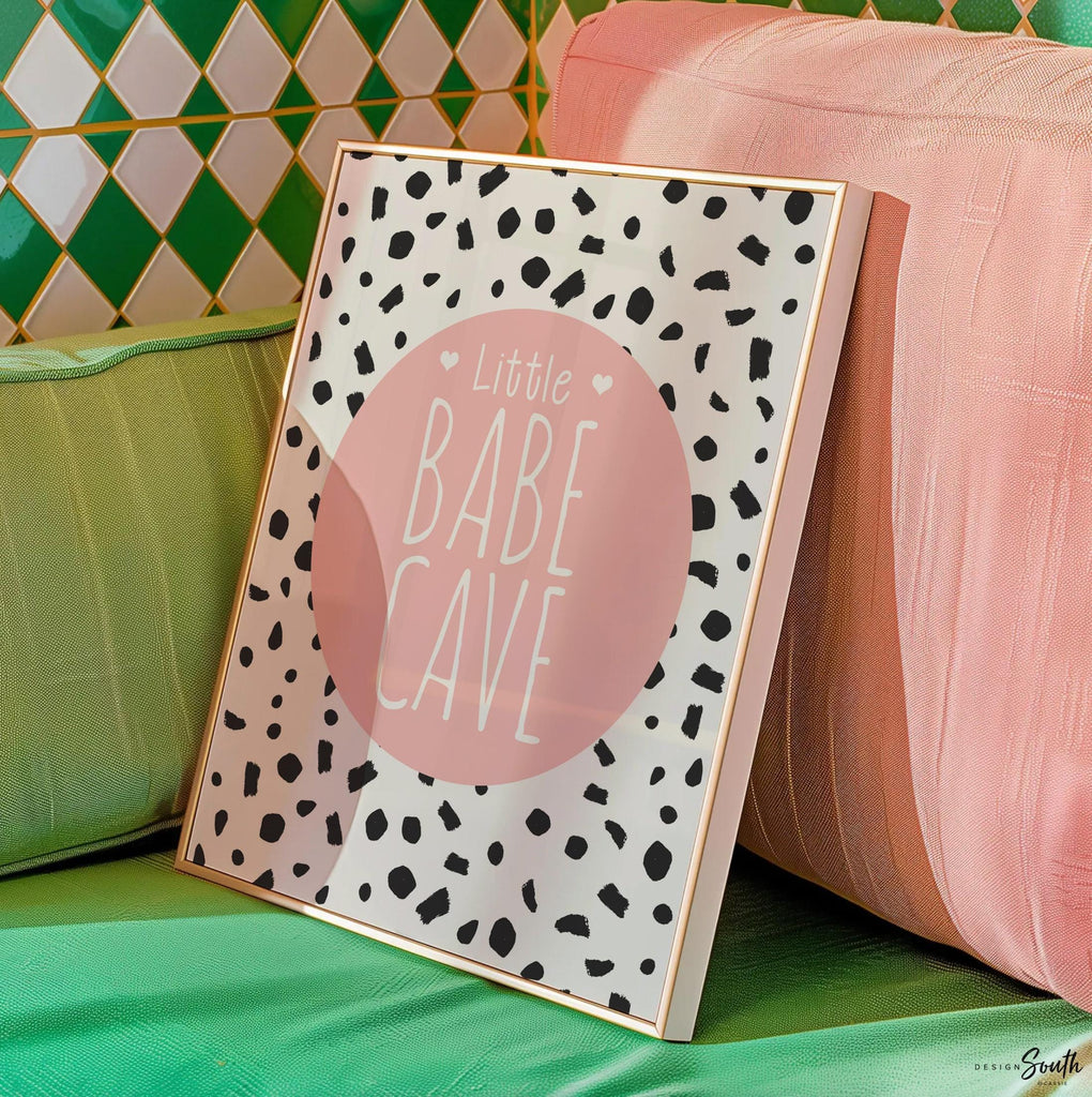 Dalmation dot speckle pattern, little babe cave, babe cave, monochrome nursery decor for girl, modern nursery art, boho baby girl wall print