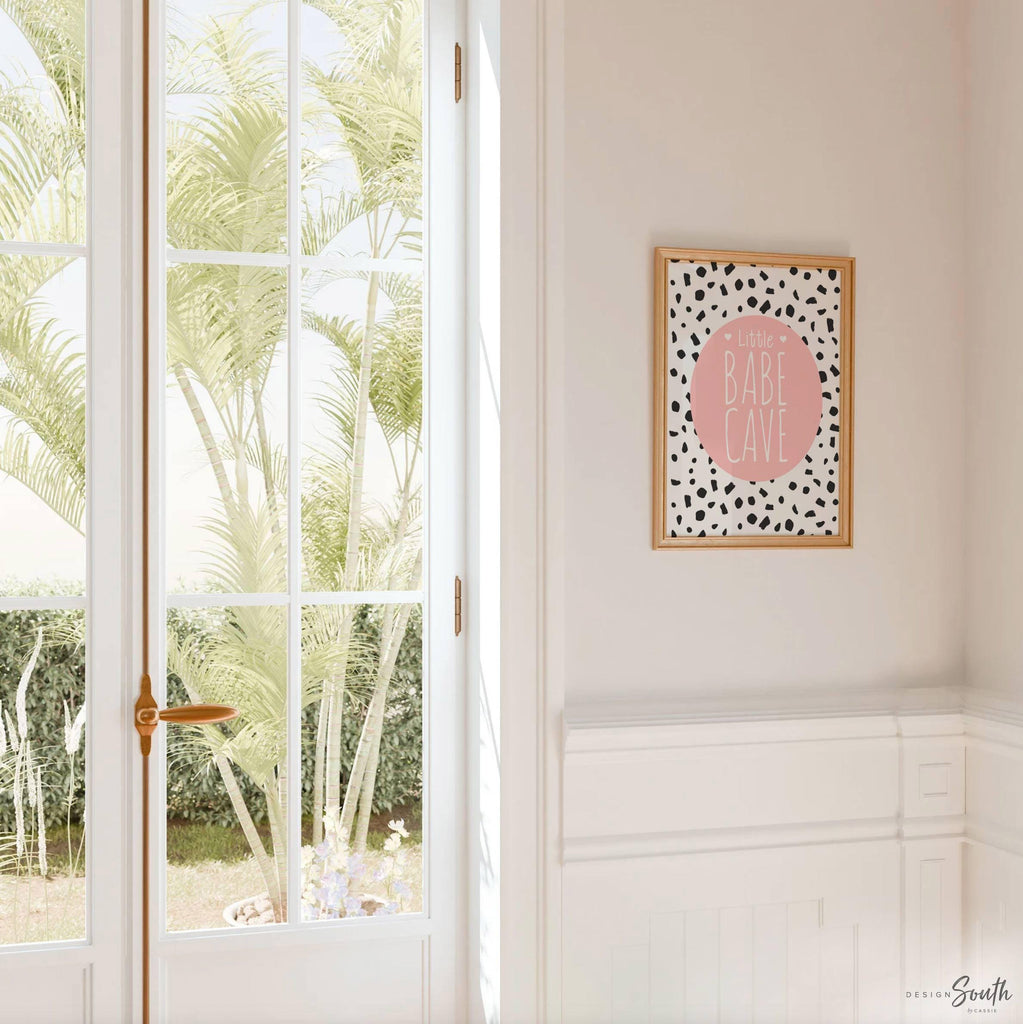 Dalmation dot speckle pattern, little babe cave, babe cave, monochrome nursery decor for girl, modern nursery art, boho baby girl wall print