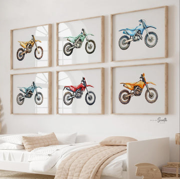 Dirt bike wall art set 6, motocross prints boys room nursery, dirt bike bedroom decor, motocross racing wall art gift, dirt bike collection