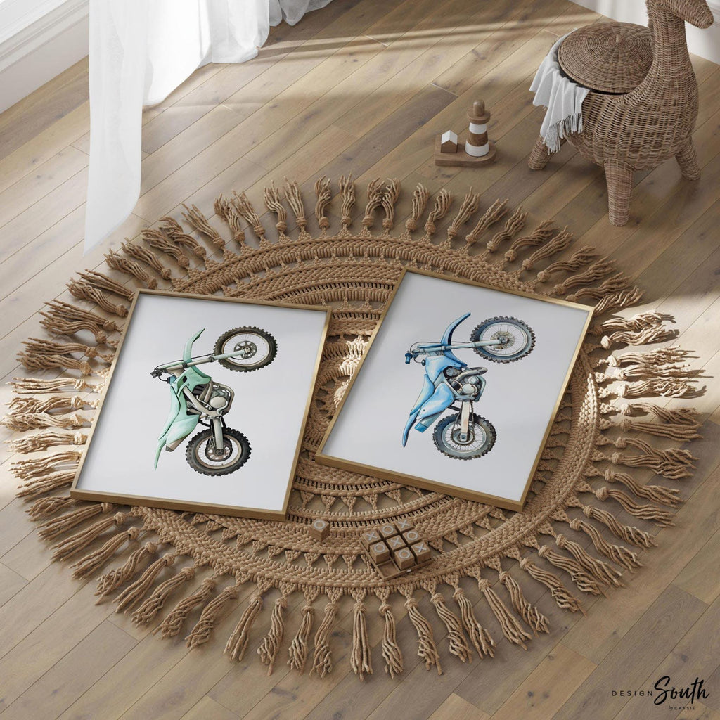 Dirt bike wall art set 6, motocross prints boys room nursery, dirt bike bedroom decor, motocross racing wall art gift, dirt bike collection