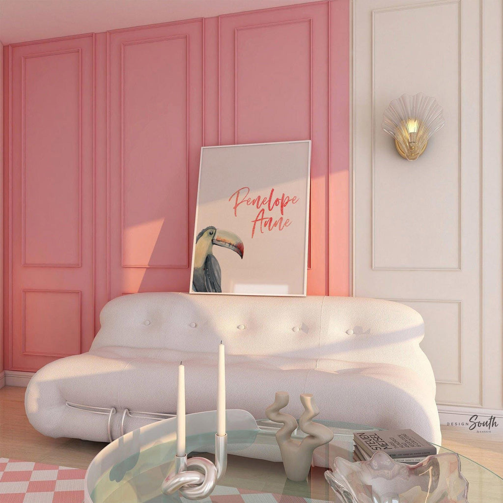 Toucan print art set, above crib tropical wall, tropical nursery decor, baby room decor, newborn nursery pink and green tropical themed art