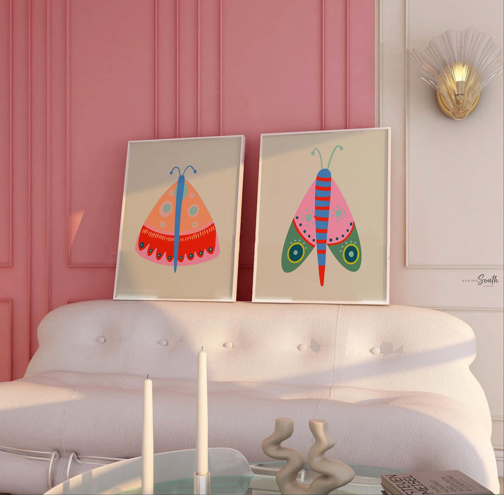 Butterfly wall art set, butterfly nursery prints, girls room decor, colorful butterfly artwork for nursery or bedroom, whimsical wall art