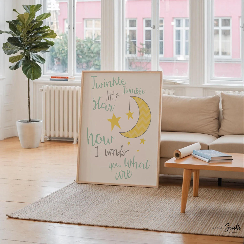 Twinkle, twinkle little star, how i wonder what you are, girls nursery decor, boys nursery decor, moon, stars, nursery print, children&#39;s art