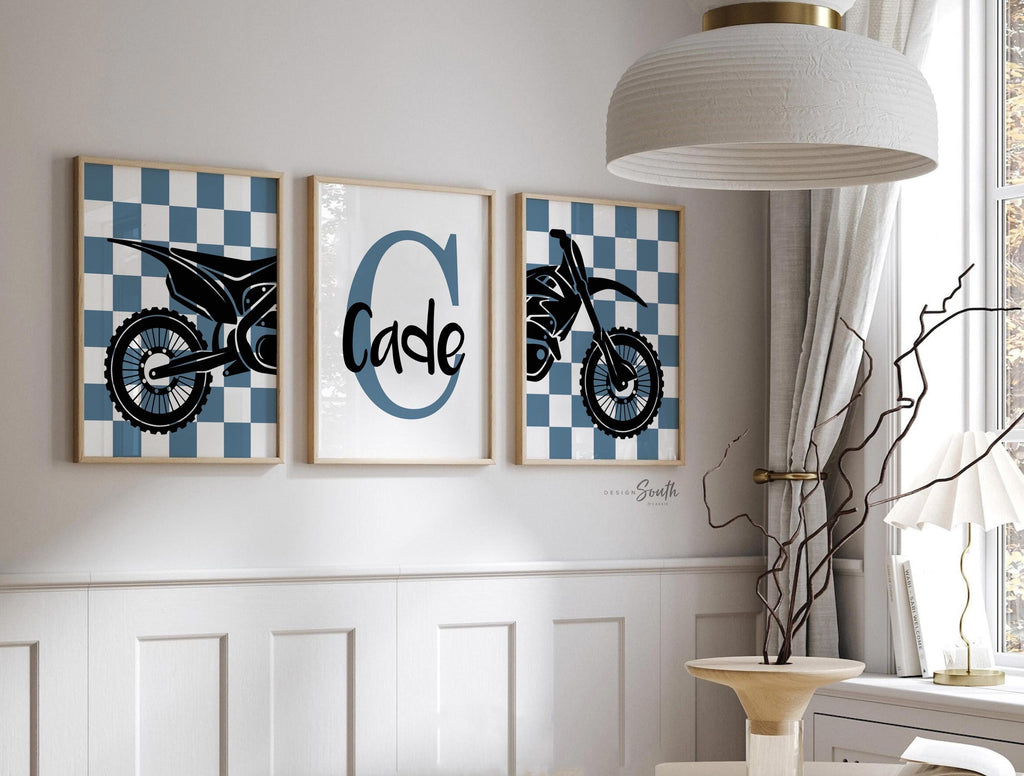 Dirt bike room, customized name motocross dirt bike wall art boys room, dirt bike theme bedroom playroom nursery, boys gift dirt bike blue