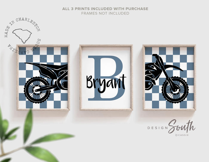 Dirt bike room, customized name motocross dirt bike wall art boys room, dirt bike theme bedroom playroom nursery, boys gift dirt bike blue