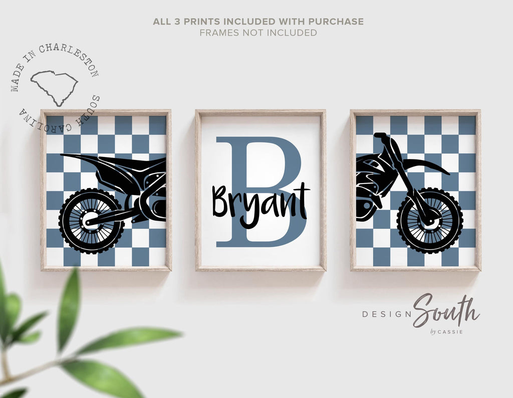 Dirt bike room, customized name motocross dirt bike wall art boys room, dirt bike theme bedroom playroom nursery, boys gift dirt bike blue