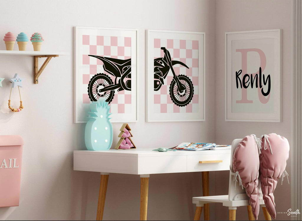 Pink bike, motorbikes, dirt bike racing art for girls, moto girl, personalized girls motocross print, motocross decor for girls bedroom wall