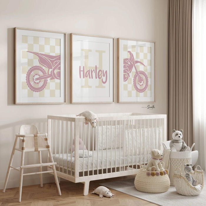 Girls dirt bike racing wall art, motocross print for girls room, moto girl decor, personalized motocross art, motorbike racing wall decor