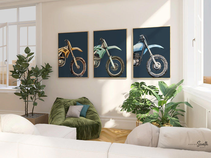Dirt Bike Nursery Art: Navy Motocross Prints, Boy's Room Decor