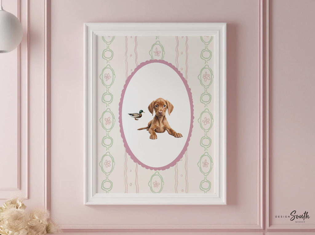 Vizsla dog wall art set, Hungarian pointer prints for baby girl nursery, blush pink bedroom decor, toddler girl room, Vizsla lover gift