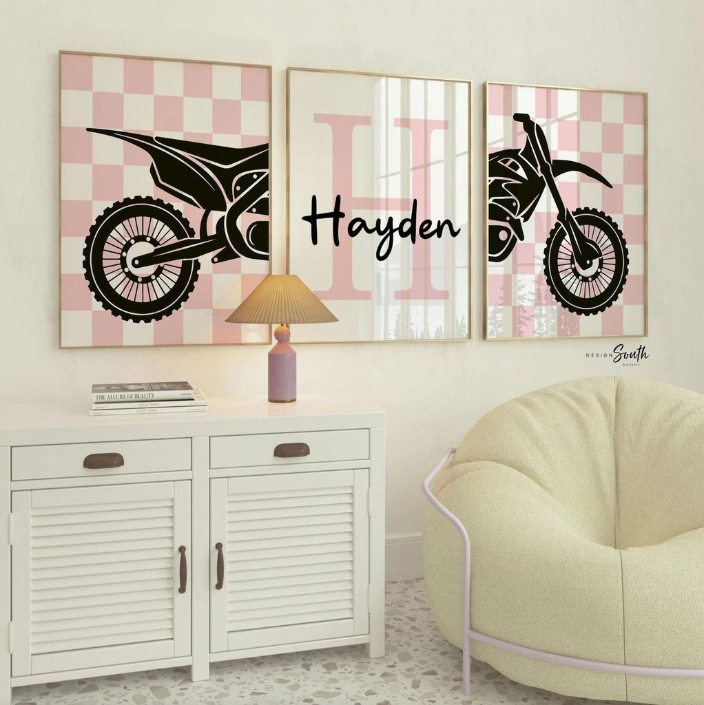 Custom Girls Motocross Wall Art: Pink Dirt Bike Room Decor