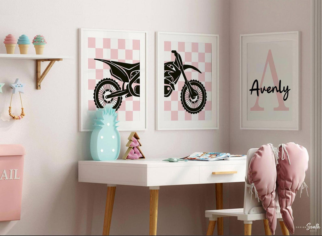Custom Girls Motocross Wall Art: Pink Dirt Bike Room Decor