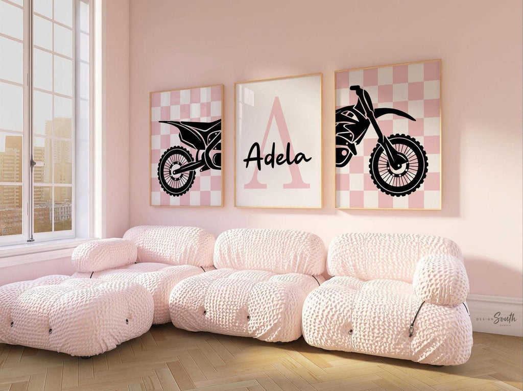 Custom Girls Motocross Wall Art: Pink Dirt Bike Room Decor