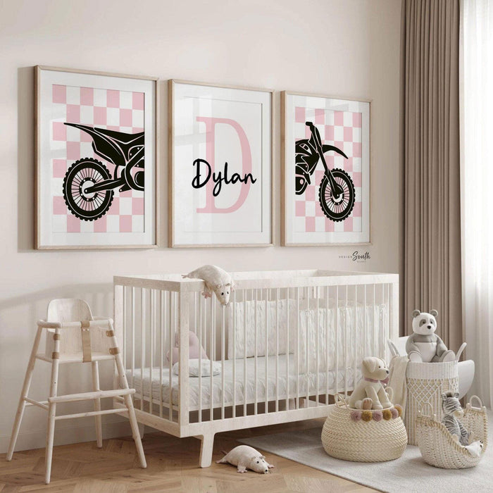 Custom Girls Motocross Wall Art: Pink Dirt Bike Room Decor