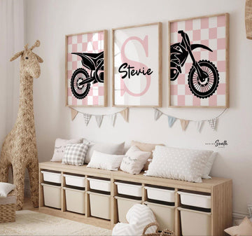 Custom Girls Motocross Wall Art: Pink Dirt Bike Room Decor