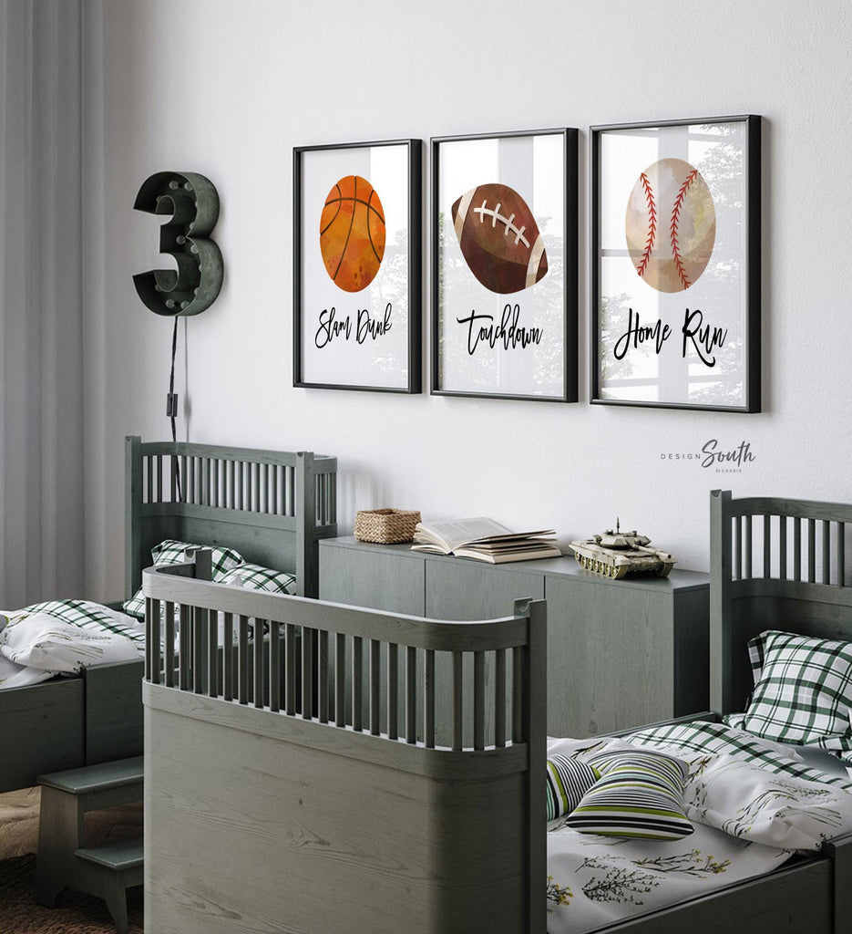 Sports Nursery Art Prints: Basketball, Football, Baseball Theme