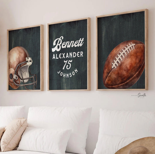 Personalized Football Wall Art: Classic Sports Prints, Boys Bedroom Decor