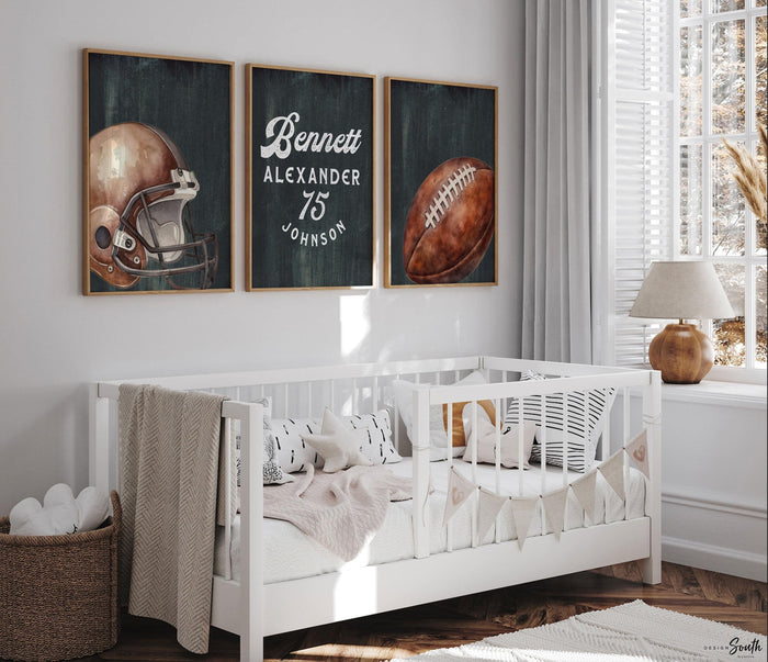 Personalized Football Wall Art: Classic Sports Prints, Boys Bedroom Decor