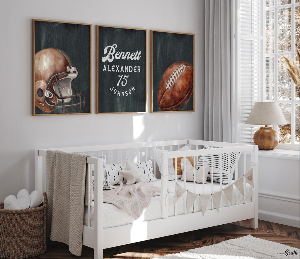 Personalized Football Wall Art: Classic Sports Prints, Boys Bedroom Decor