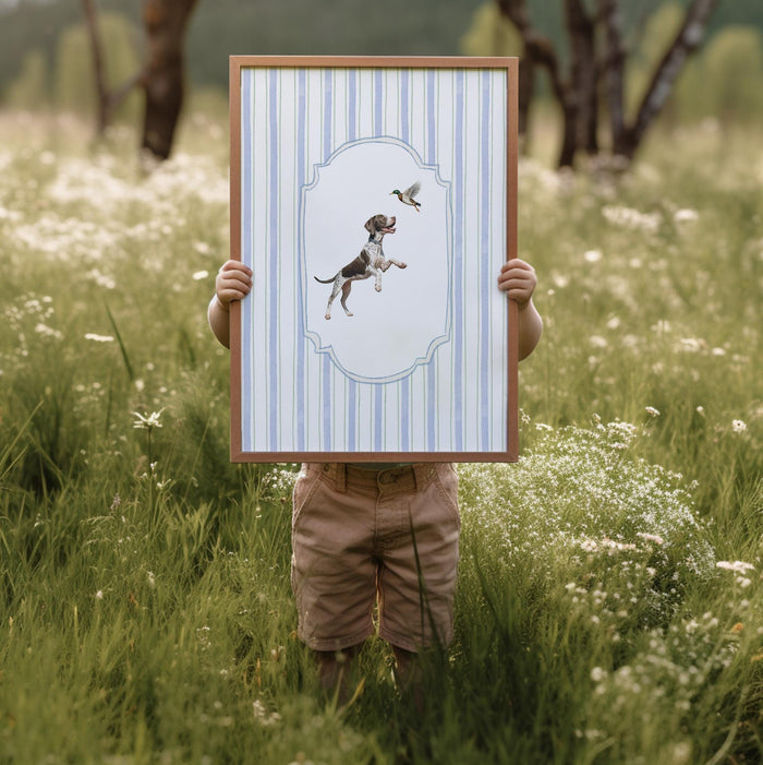 German Shorthaired Pointer Nursery Art Prints: Blue Stripe Duck Decor