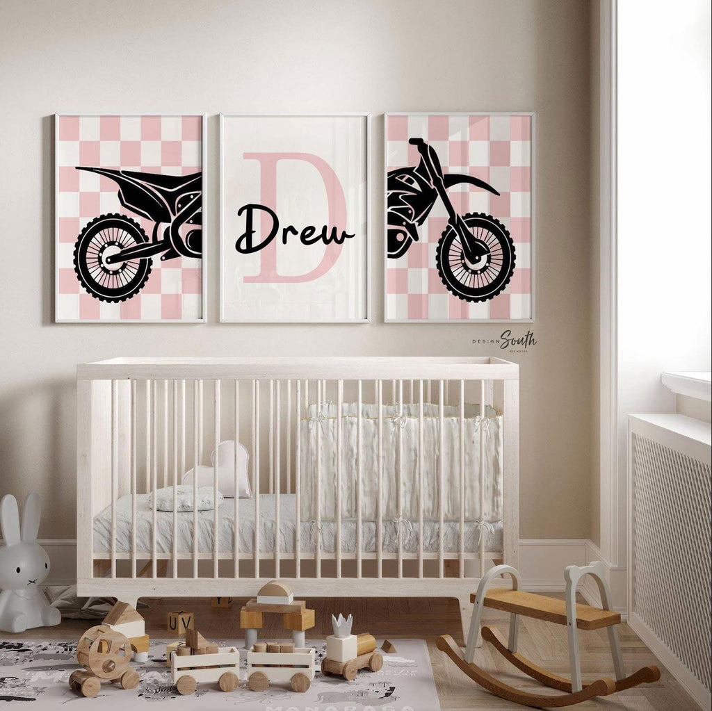Custom Girls Motocross Wall Art: Pink Dirt Bike Room Decor