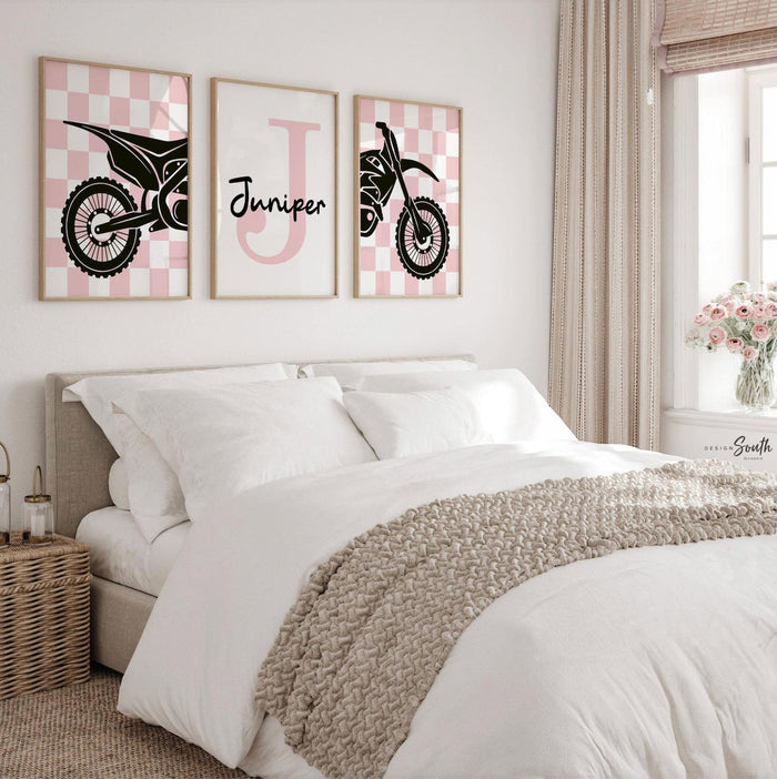Custom Girls Motocross Wall Art: Pink Dirt Bike Room Decor