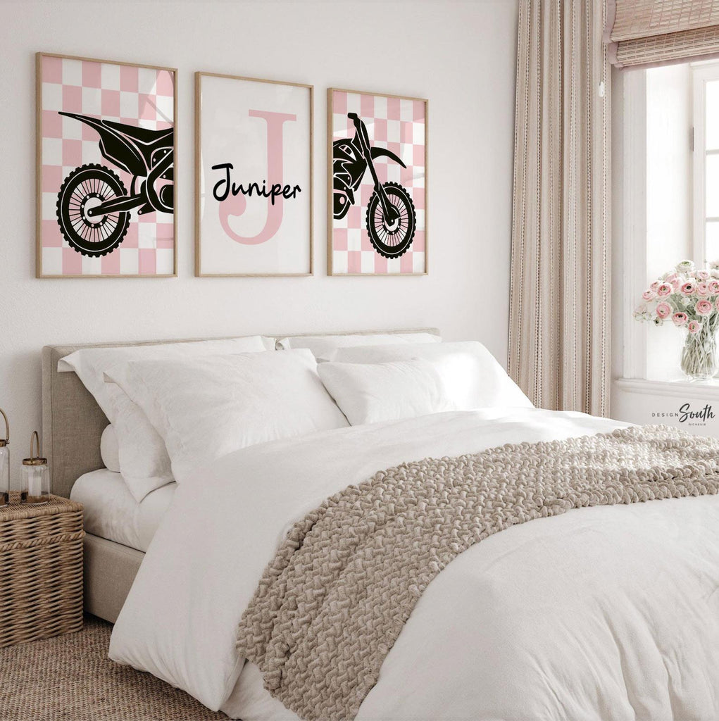 Custom Girls Motocross Wall Art: Pink Dirt Bike Room Decor