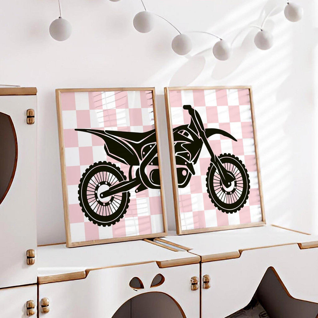 Custom Girls Motocross Wall Art: Pink Dirt Bike Room Decor