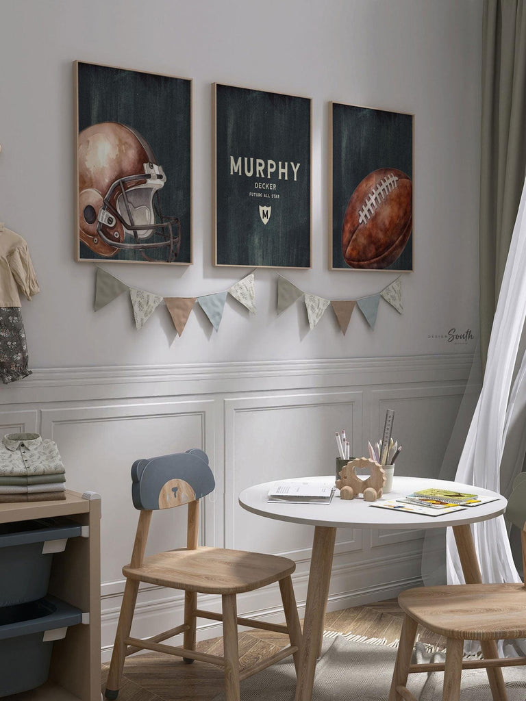 Personalized Football Nursery Art: Vintage Sports Prints, Boys Room Decor