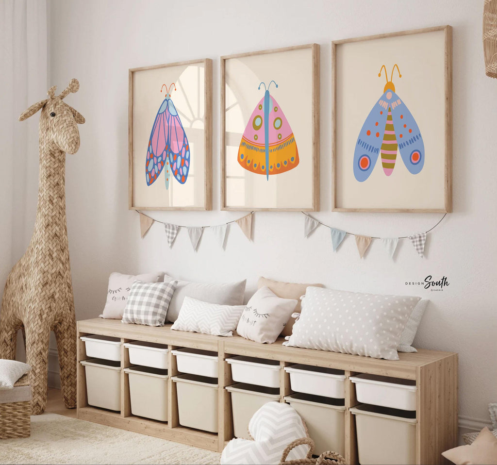 Butterfly Wall Art Set: Modern Colorful Kids Room Decor