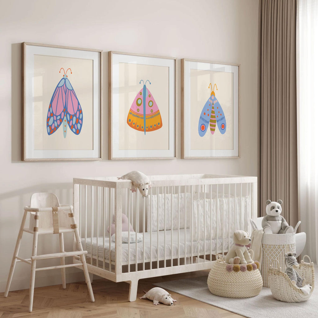 Butterfly Wall Art Set: Modern Colorful Kids Room Decor