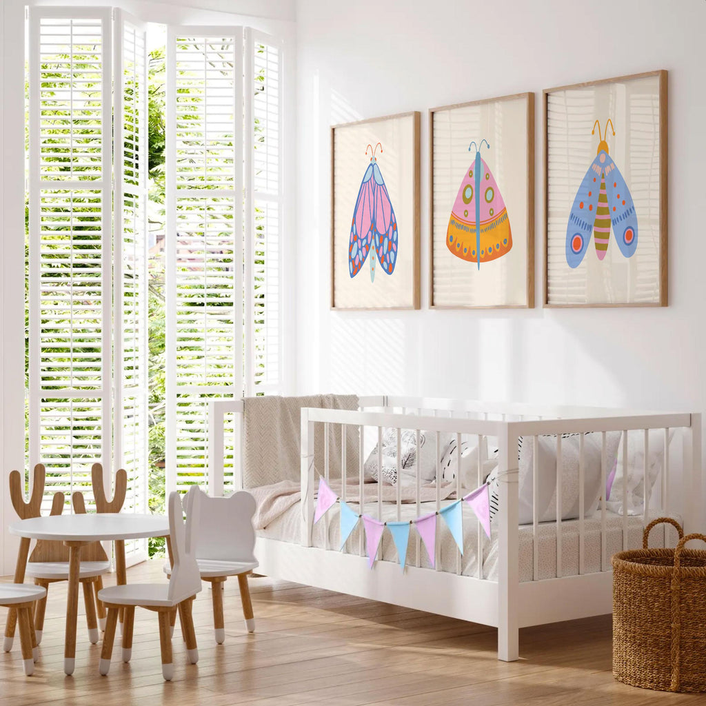 Butterfly Wall Art Set: Modern Colorful Kids Room Decor