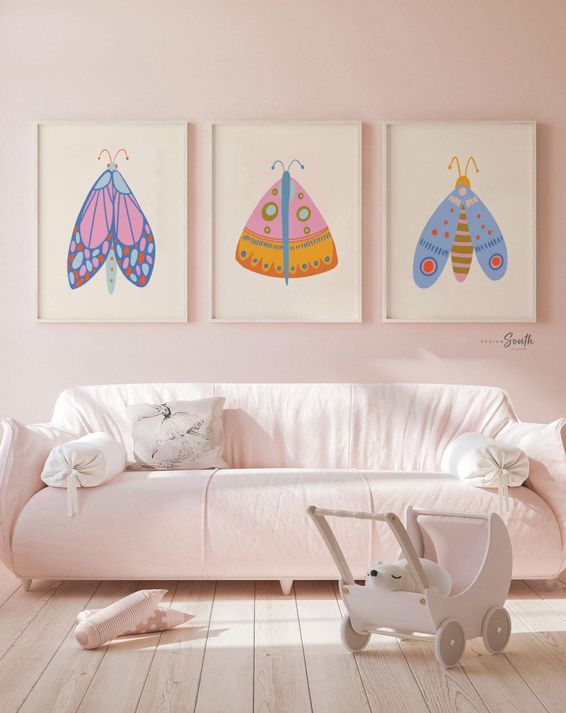 Butterfly Wall Art Set: Modern Colorful Kids Room Decor