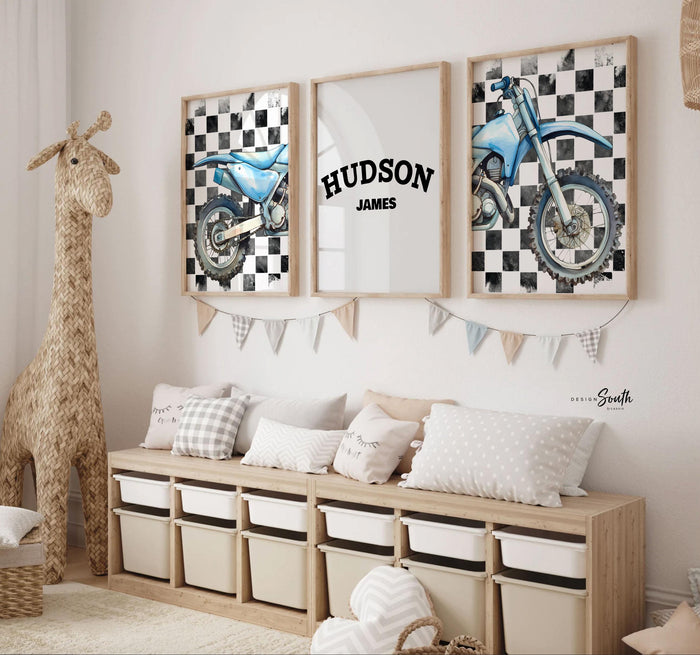 Personalized Dirt Bike Nursery Art: Red Motocross Prints