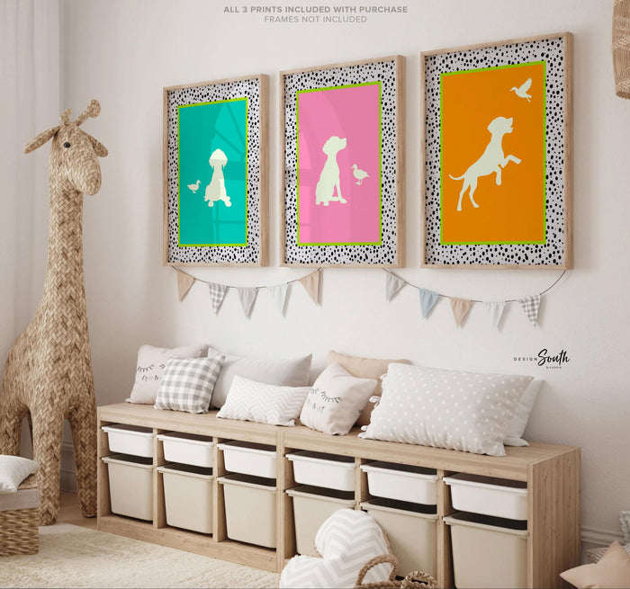German Shorthaired Pointer Prints: Neon Dalmatian Puppy Wall Art Set