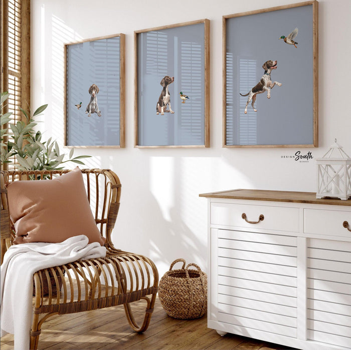 Bird Dog Nursery Prints: German Shorthaired Pointer Art in Soft Blue Tone